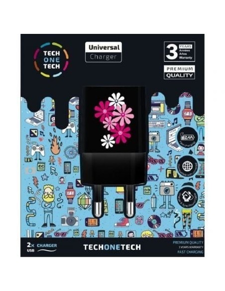 Cargador de Pared Tech One Tech Black Fower Power TEC2601/ 2xUSB/ 12W