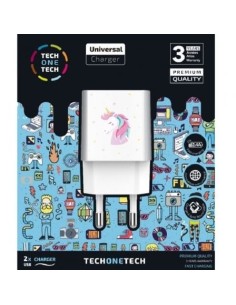 Cargador de Pared Tech One Tech Unicornio Dream/ 2xUSB/ 12W/ Blanco