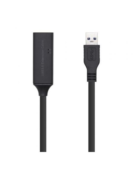 Cable Alargador USB 3.0 con Amplificador Aisens A105-0408/ USB Macho - USB Hembra/ Hasta 9W/ 625Mbps/ 10m/ Negro