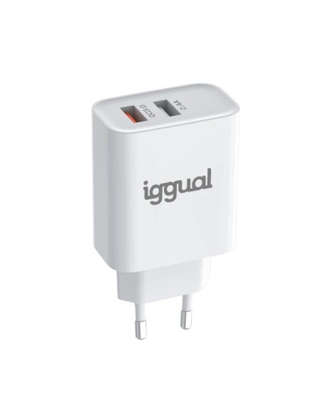iggual Cargador doble 2xUSB carga rápida QC3'0 30W