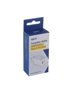 iggual Cargador doble USB QC3'0 + tipo C PD 20W 2