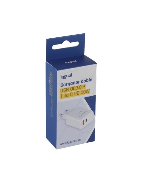 iggual Cargador doble USB QC3'0 + tipo C PD 20W